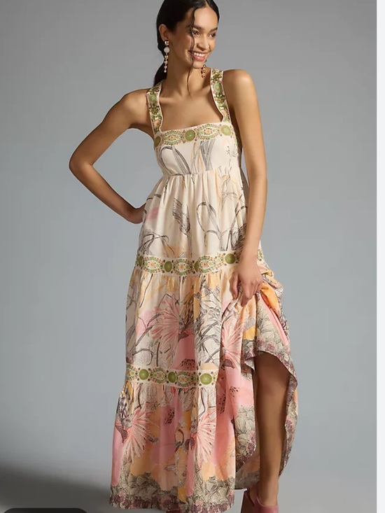 Anthropologie Dresses & Skirts - Anthropologie Floral Maxi Dress in Blush, Cream & Green Accents
